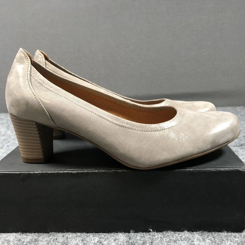 Gabor Comfort Pumps Womens Size 8.5 Beige Leather Block Heel Round Toe Shoes